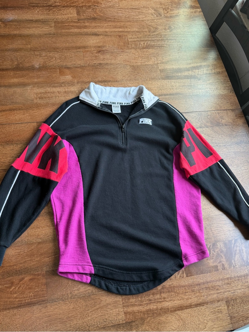 Victoria's Secret PINK Black, Fuchsia & Red Quarter-Zip Pullover